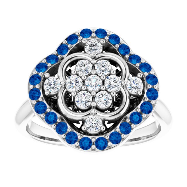 14K White Natural Blue Sapphire & 1/3 CTW Natural Diamond Ring  